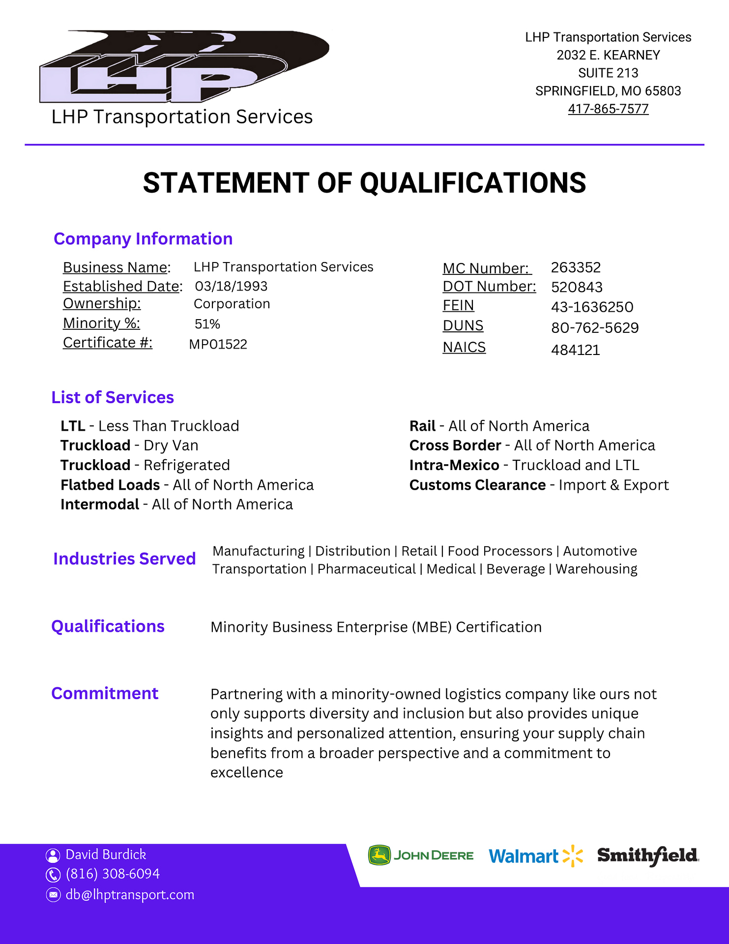 LHP Statement of Qualifications